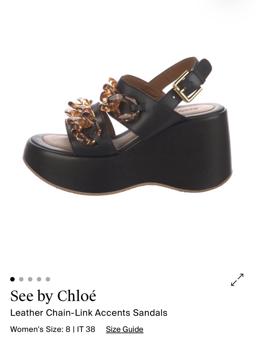 See By Chloé Black Leather Platform Sandals with Tortoiseshelly Chain Accents